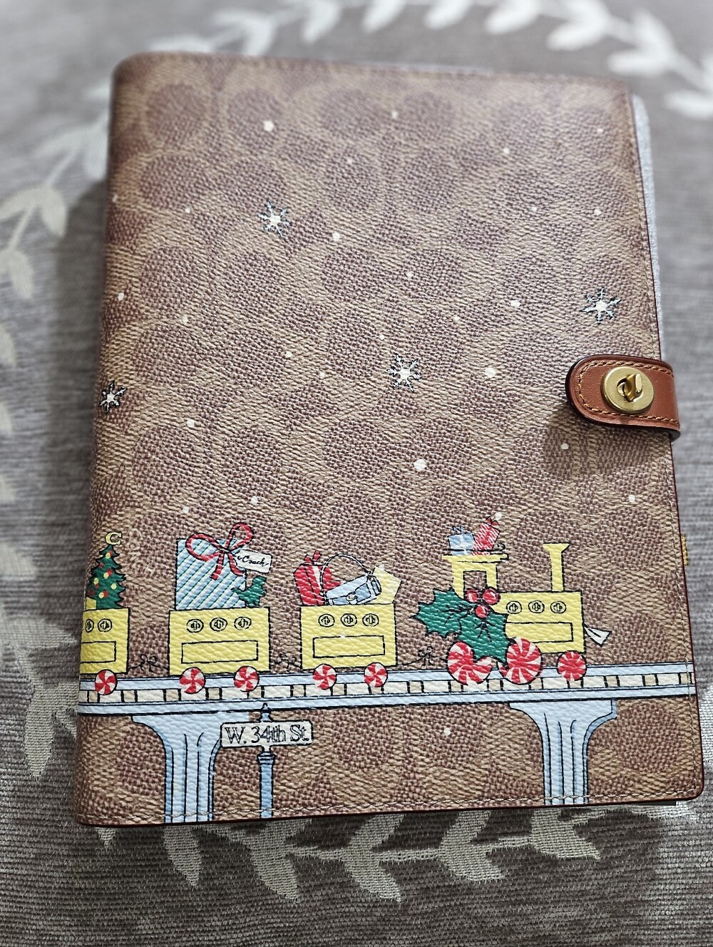 Coach Brown Printed Holiday Signature Leather Planner